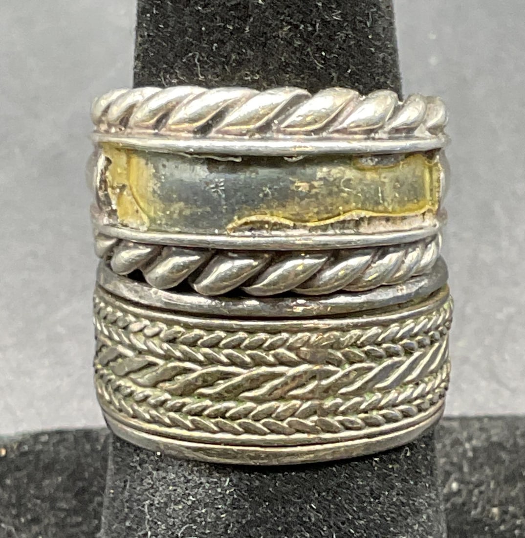 Lot 2 Sterling Silver Cable Band Rings: Lot of 2 sterling silver cable band rings. Larger ring size 6.5. Total weight 10.4 grams. Some scratching. Jewelry, estate jewelry, fine jewelry, cocktail jewelry, fashion jewelry, accessories, fashio