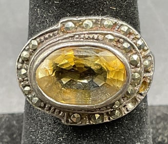 Vintage Sterling Silver Yellow Semiprecious Ring