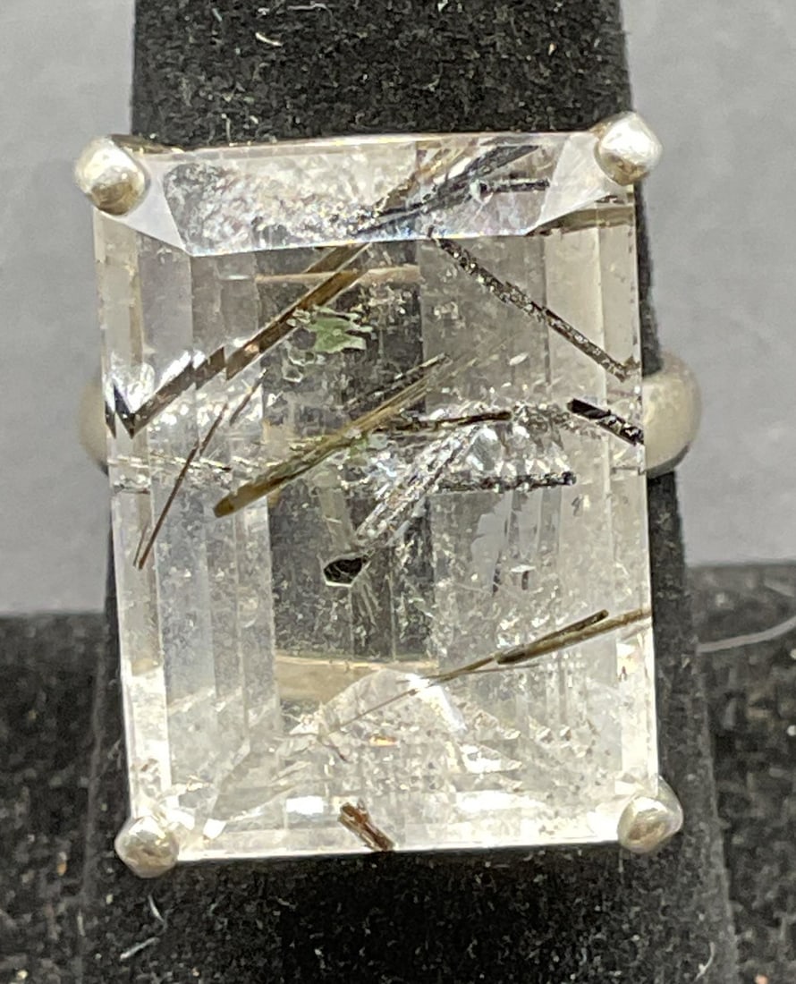 Signed LS Sterling Silver Rutilated Stone Ring (1 of 6)