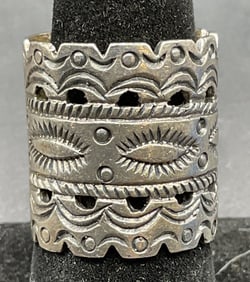 Sterling Silver Geometric Wide Band Ring