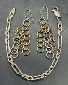 Lot 2 Sterling Silver Chain Bracelet & Earrings