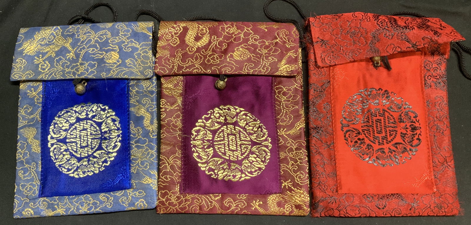 Lot 3 Red, Blue & Purple Silk Crossbody Bag (1 of 7)