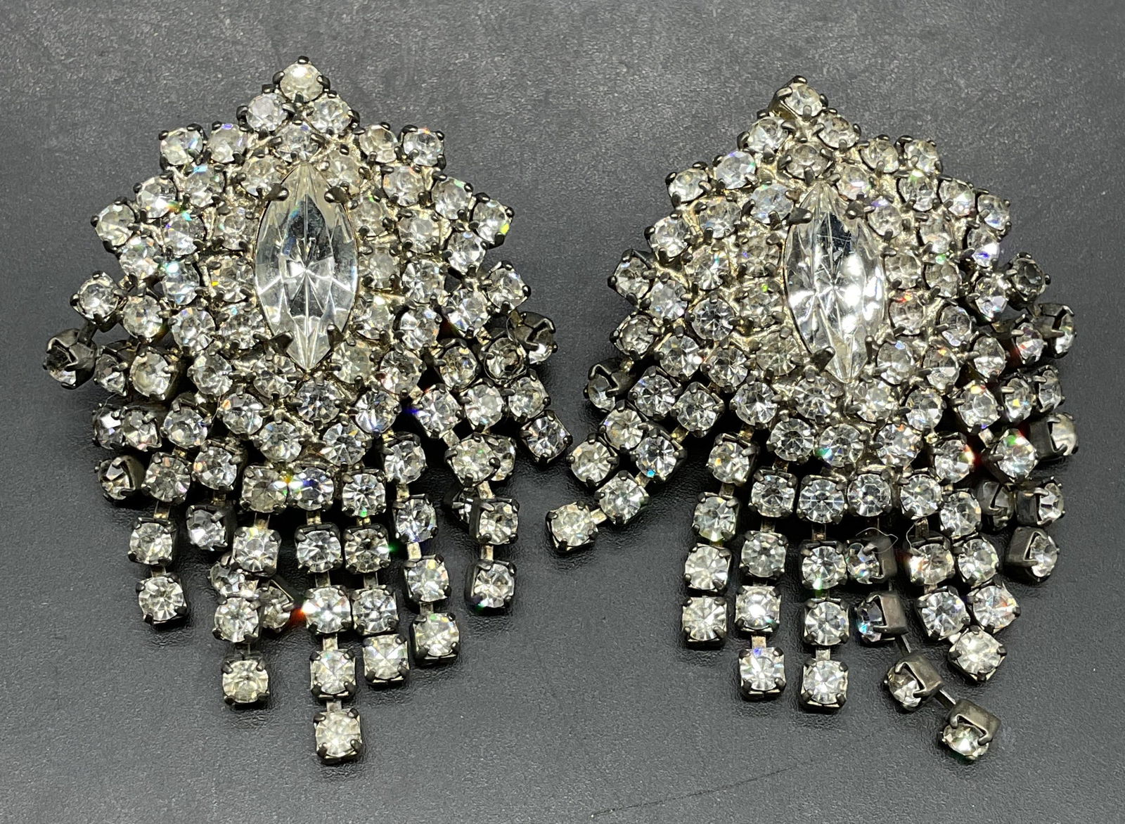 Vintage Silver Tone Crystal Dangle Earrings (1 of 7)