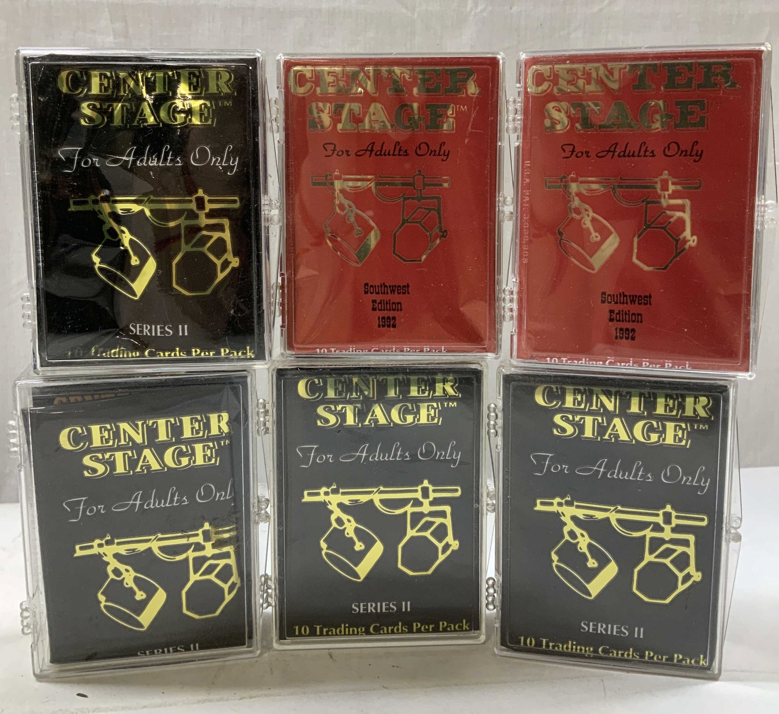 Lot 60+ Center Stage 1992 & 1993 Trading Cards: Lot includes, 30+ Center Stage Series II (1993) & 30+ Center Stage Southwest Ed. 1992. Cards come in acrylic cases & feature various nude women. Surface wear consistent to age, use & exposure. Measure