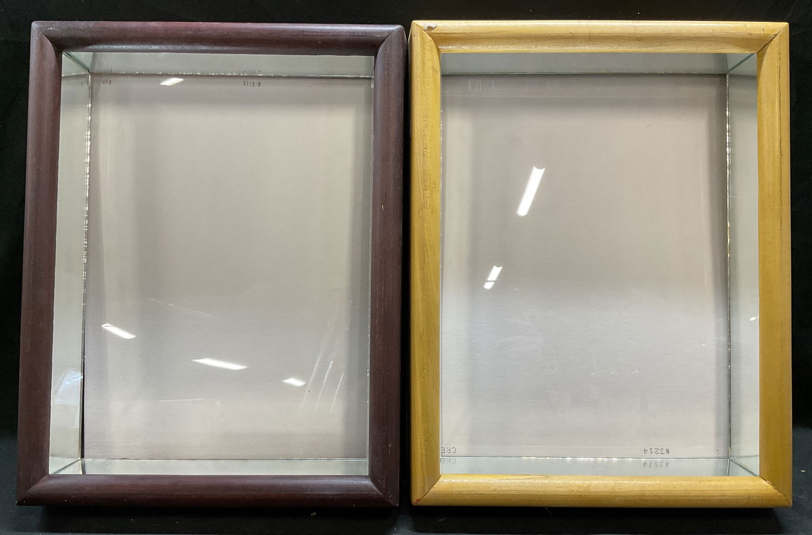 Pair Tan & Brown Wood Mirrored Shadowbox Frames (1 of 6)