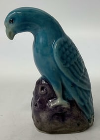 Vntg Chinese Blue Glazed Parrot Figurine