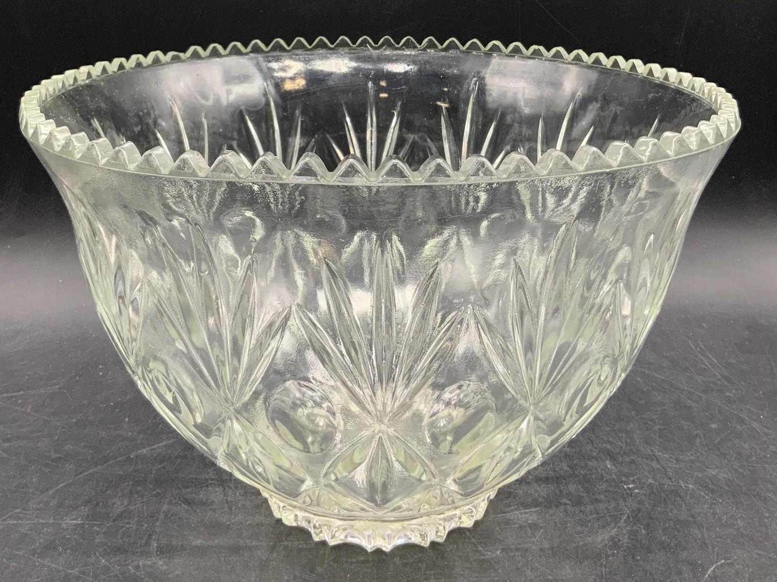 Vntg Cut Clear Glass Thumbprint Punch Bowl (1 of 6)