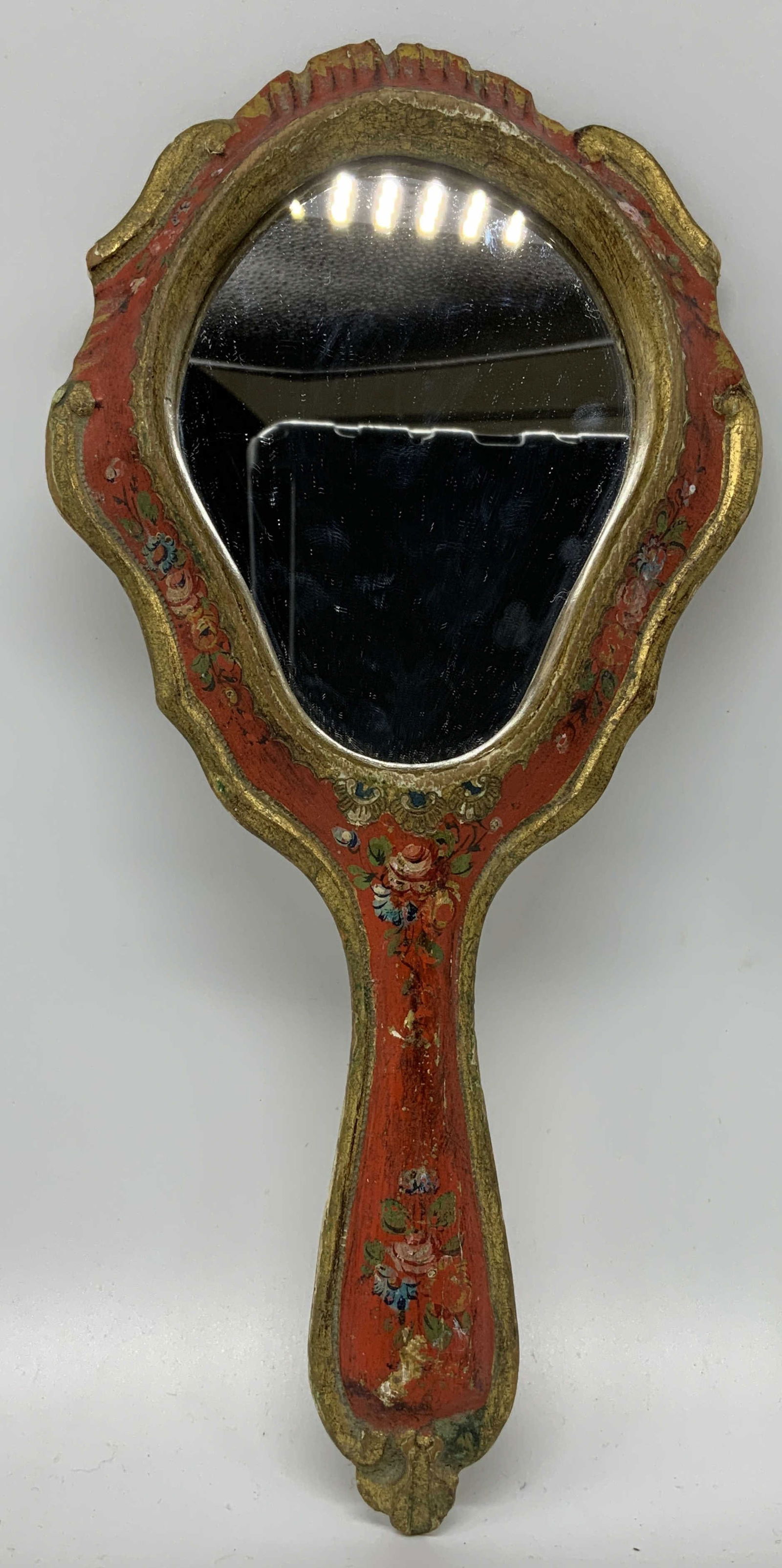 Vntg Hand Painted Gilt Floral Hand Mirror (1 of 6)
