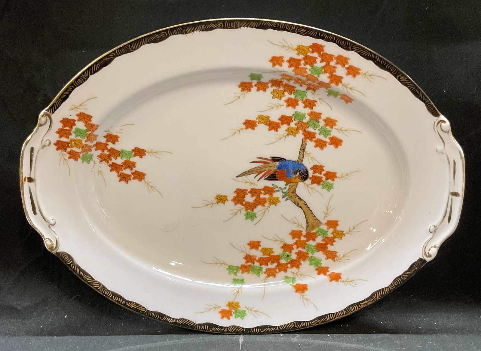 Vintage Signed Asian Bird Tree Porcelain Platter (1 of 6)