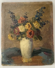 Sgnd Stry Hand Painted Flowers in Vase Painting