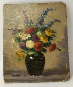 Sgnd Antq Hand Painted Flowers in Vase Painting