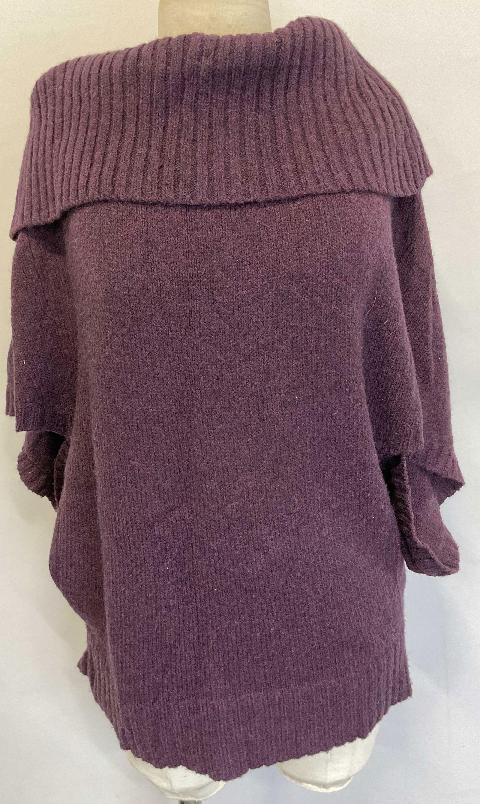 Eileen Fisher Purple Turtleneck Merino Wool Blouse: Eileen Fisher purple turtleneck sweater blouse. Size S. Merino wool, baby camel, and nylon material. Short sleeves. Ribbed trim. Wear consistent with exposure. Shirts, tops, sweater, turtleneck sweate