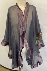 Vintage Black Sheer Floral Ruffled Shawl