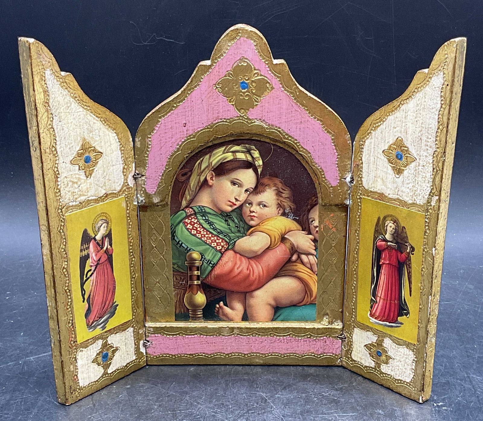 Florentia Gilt Wood Triptych Religious Icon, Italy (1 of 6)