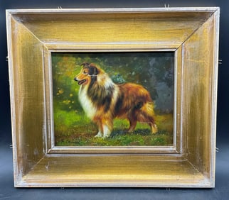 Signed L Cassidy Collie Dog Oil Painting