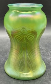 Carl Radke Green Feather Pull Art Glass Vase