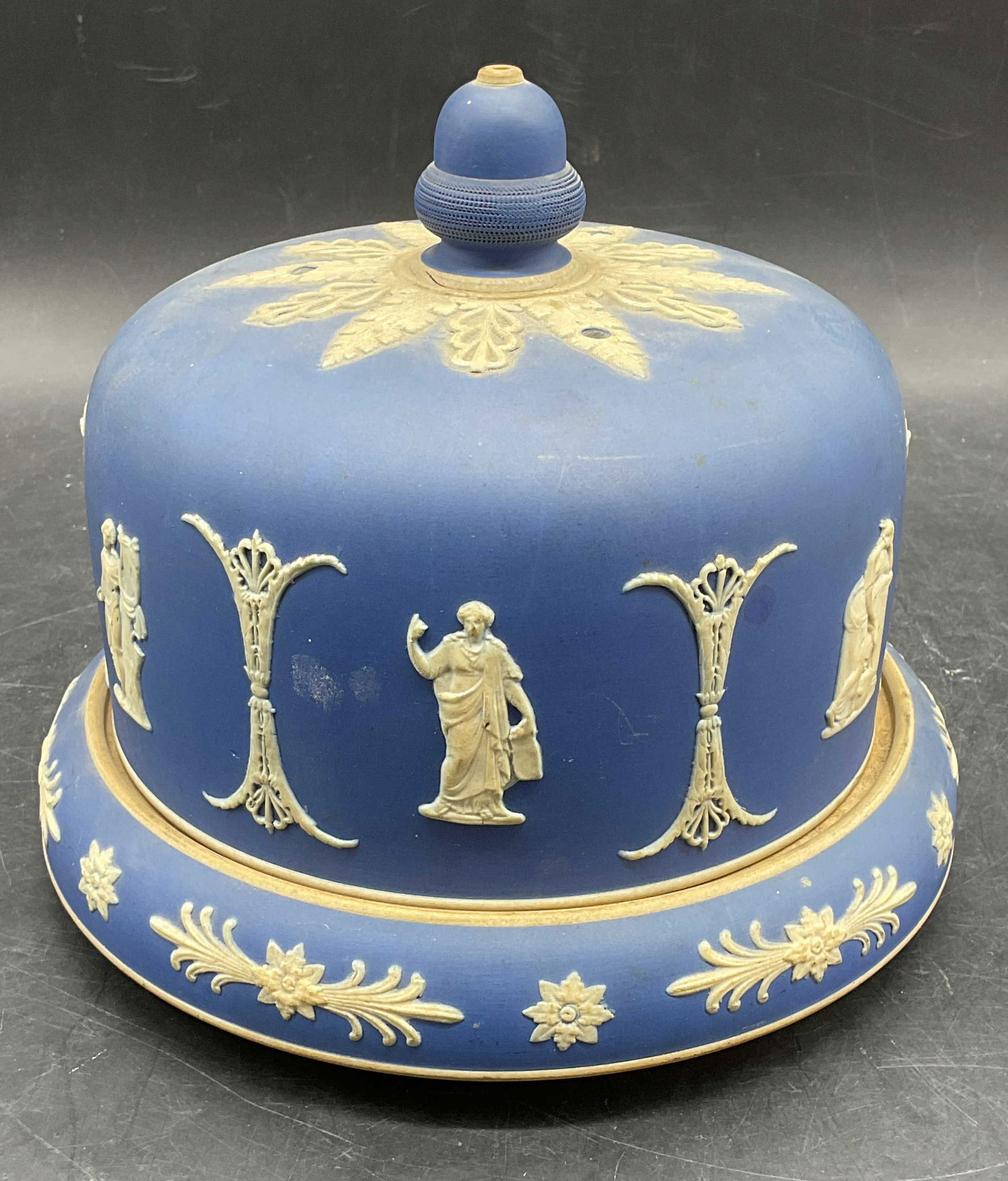 Antique Classical Blue Stoneware Cheese Dome (1 of 8)
