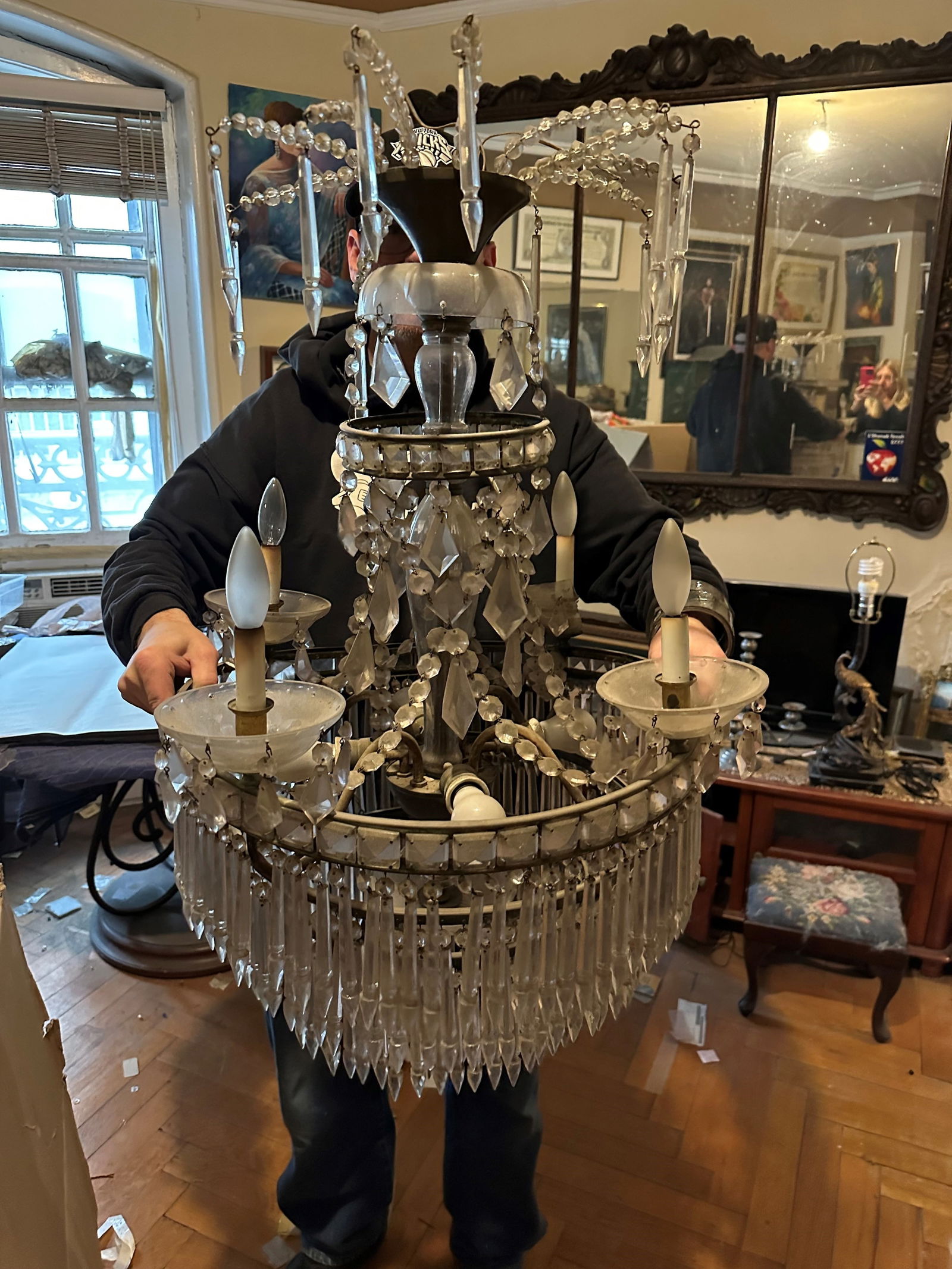 8 light Chandelier W crystal prism tiers (1 of 7)