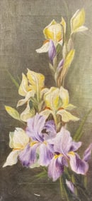Antique Signed Emma Bartlett Irises Oil Painting
