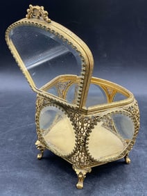 Vintage Gilt Ormolu Filigree Jewelry Casket