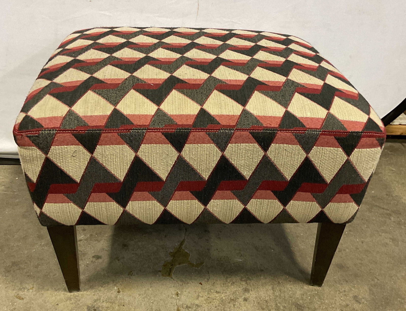 Bassett Upholstered Red Geometric Ottoman (1 of 6)