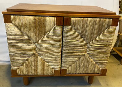 MCM Style Teak Wood & Rush Two Door Sideboard