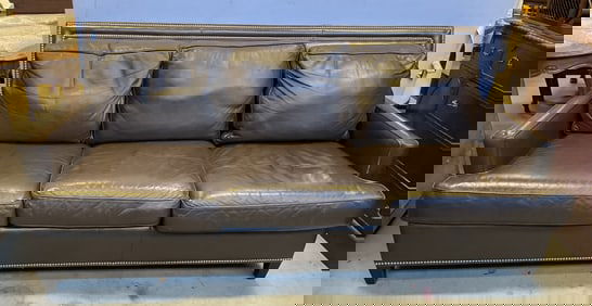 Hancock & Moore Brown Leather Nailhead Couch