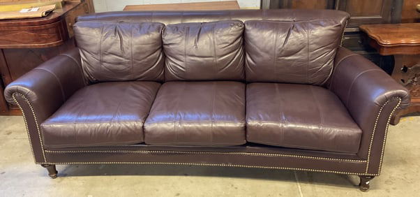 Bloomingdales Brown Leather Nailhead Couch