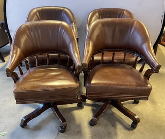 Set 4 Hillsdale Brown Leather Nailhead Armchairs