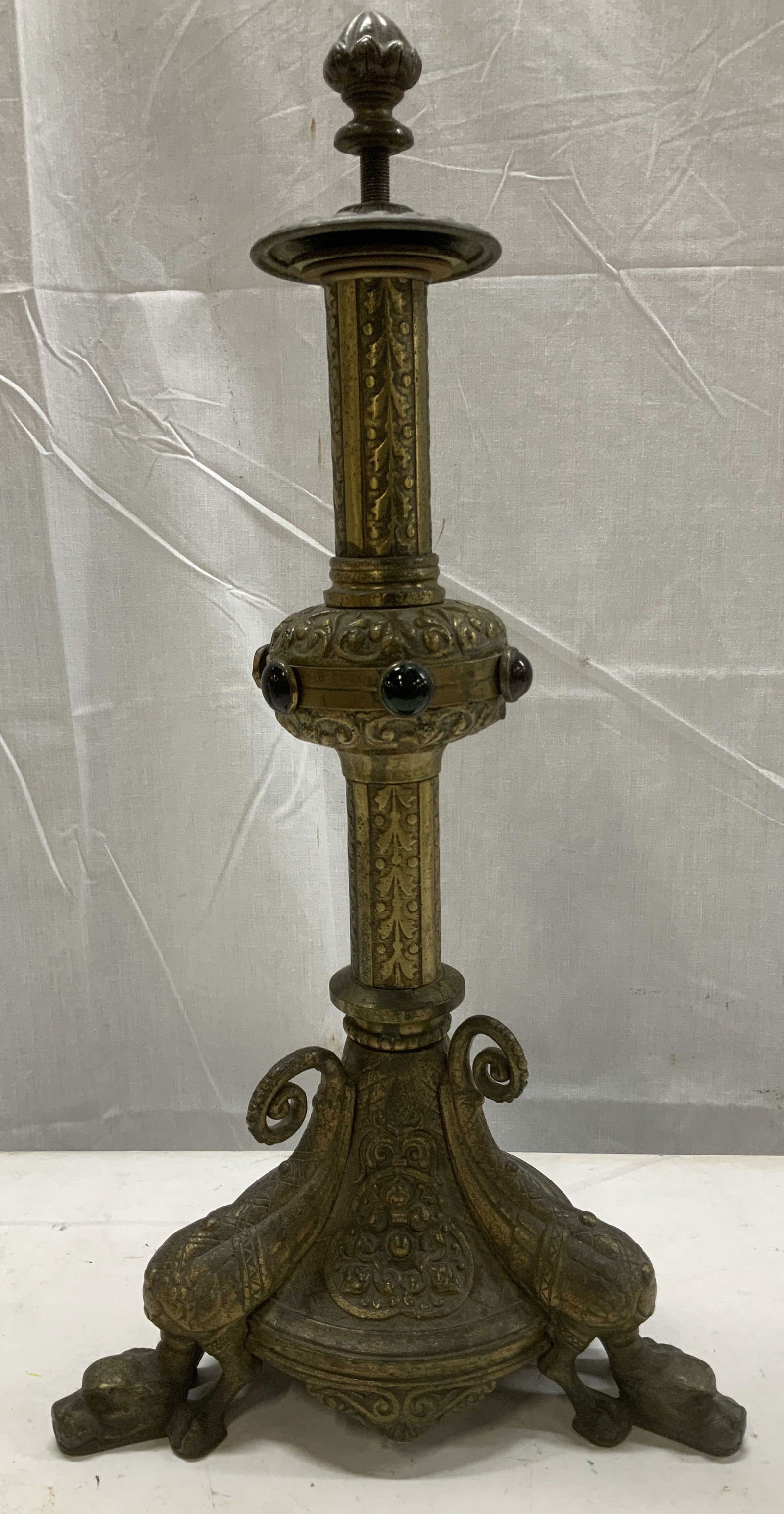 Vtg Solid Brass Jeweled Candlestick Holder (1 of 7)