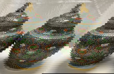 Pair Chinese Cloisonne Enamel Floral Ginger Jars