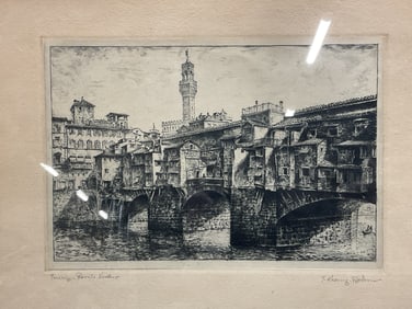 Antique Signed Kranz Bohm Ponte Vecchio Etching