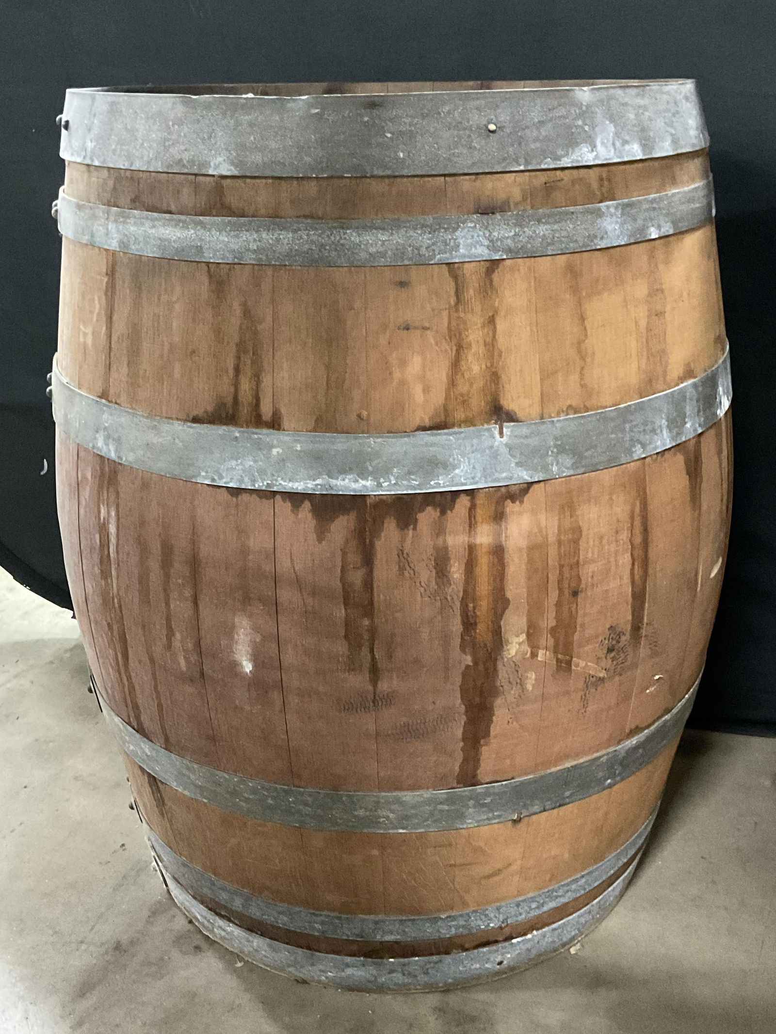 Tonnellerie Oak Wine Barrel, France, 35 In Tall: Stamped Tonnellerie oak wine barrel. Made in France. Measures approx 26 x 35 inches. Barrel is heavy. Wear including scratching and marks. Tonnellerie barrel, Tonnellerie wine barrel, wine barrel, oak