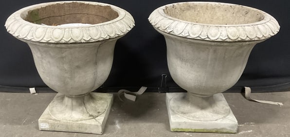 Pair Cement Urn Pedestal Planters