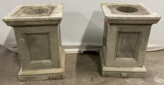 Pair Cement Square Column Plant Stands