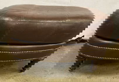 Chaddock Surrey Brown Leather Nailhead Ottoman