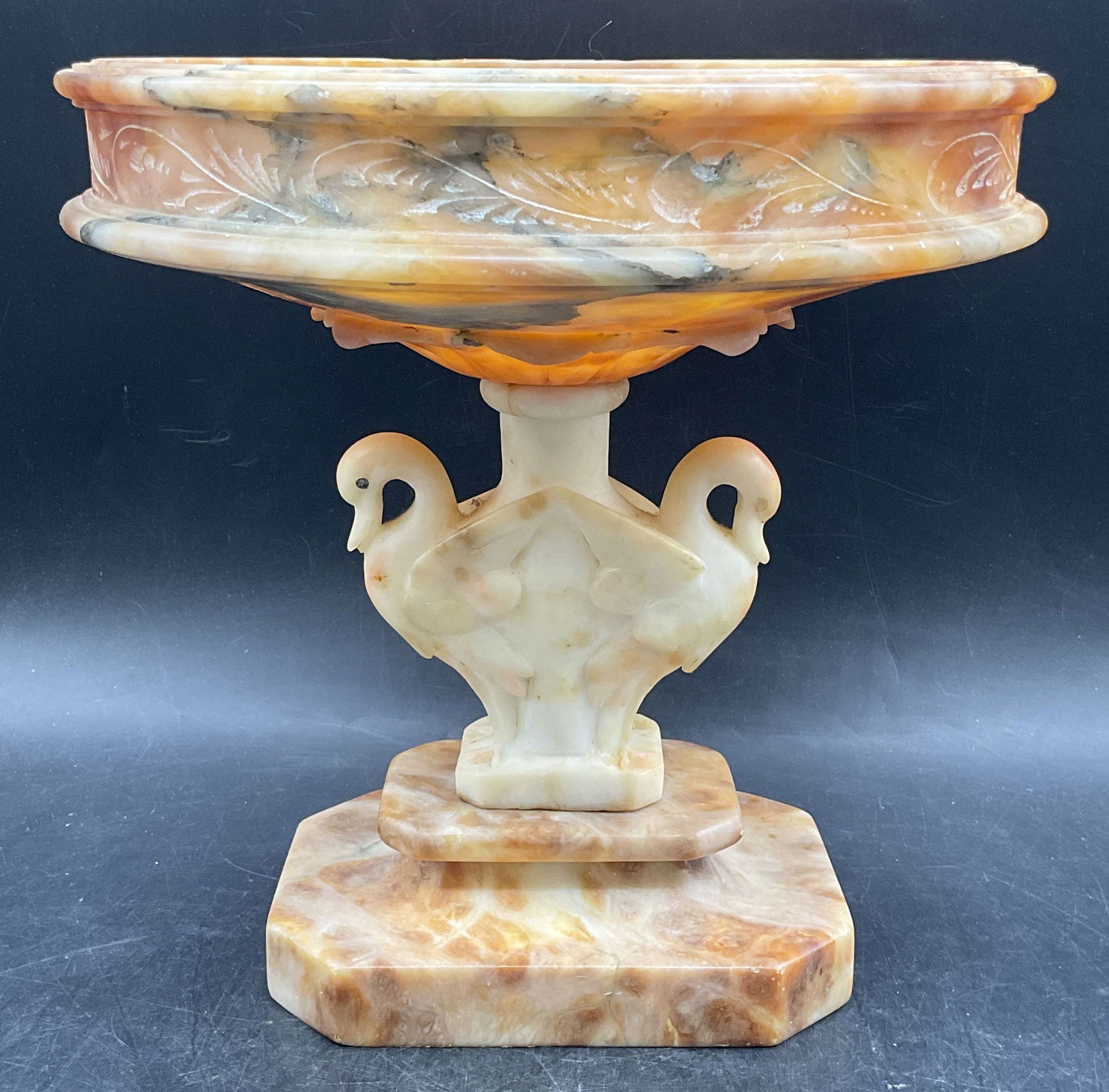 Hand Carved Alabaster Swan Pedestal Bowl (1 of 7)