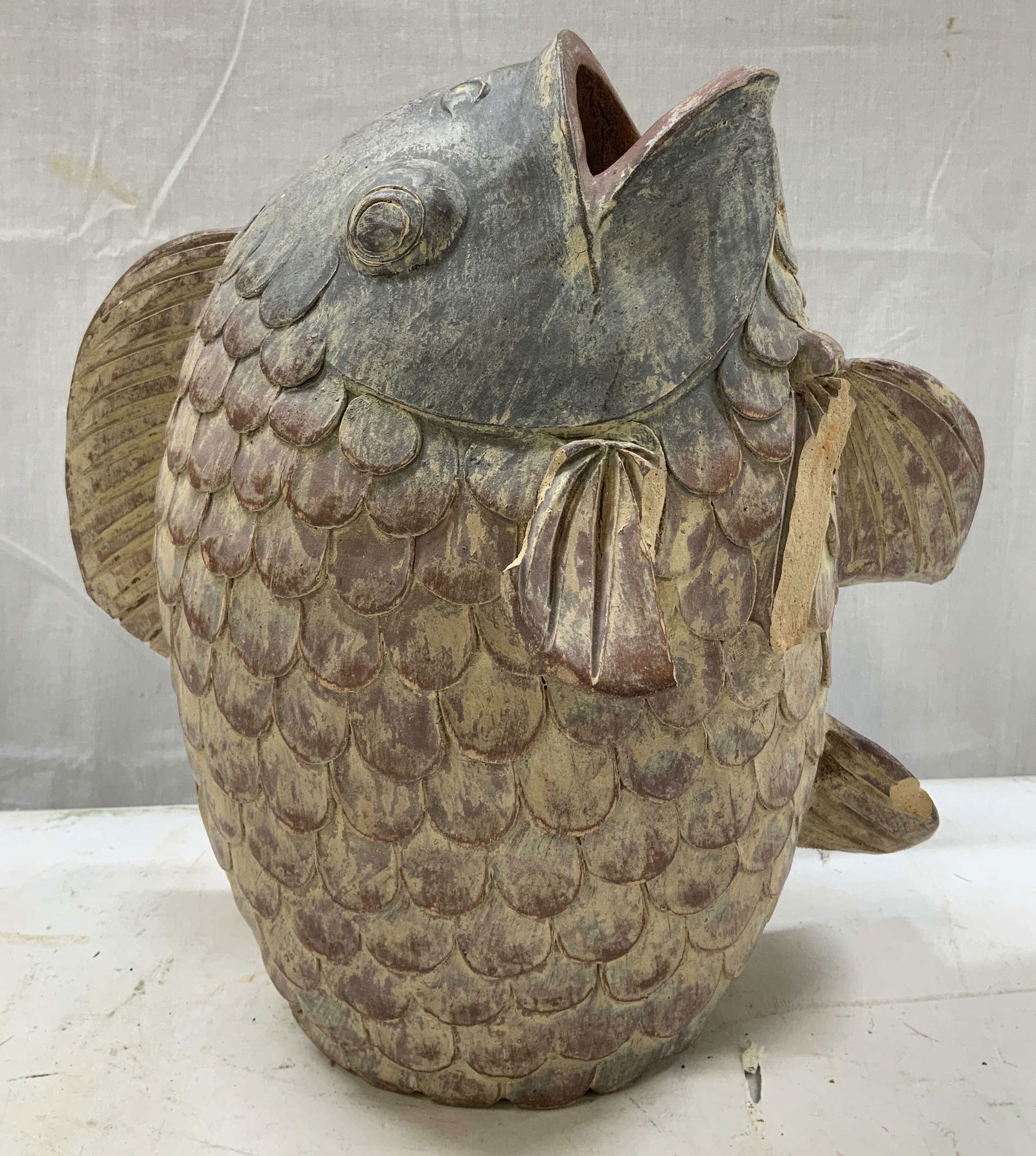 Vtg Asian Style Terracotta Koi Fish Vessel (1 of 6)