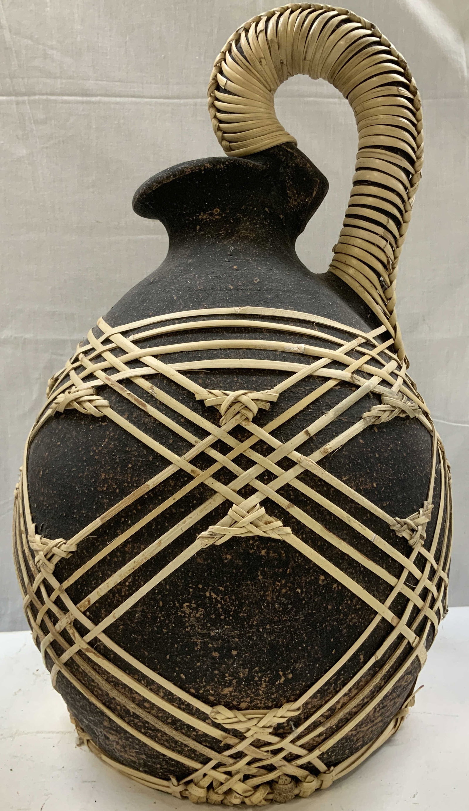 Vtg Large Rattan Straw Pottery Jug 16.5in (1 of 7)