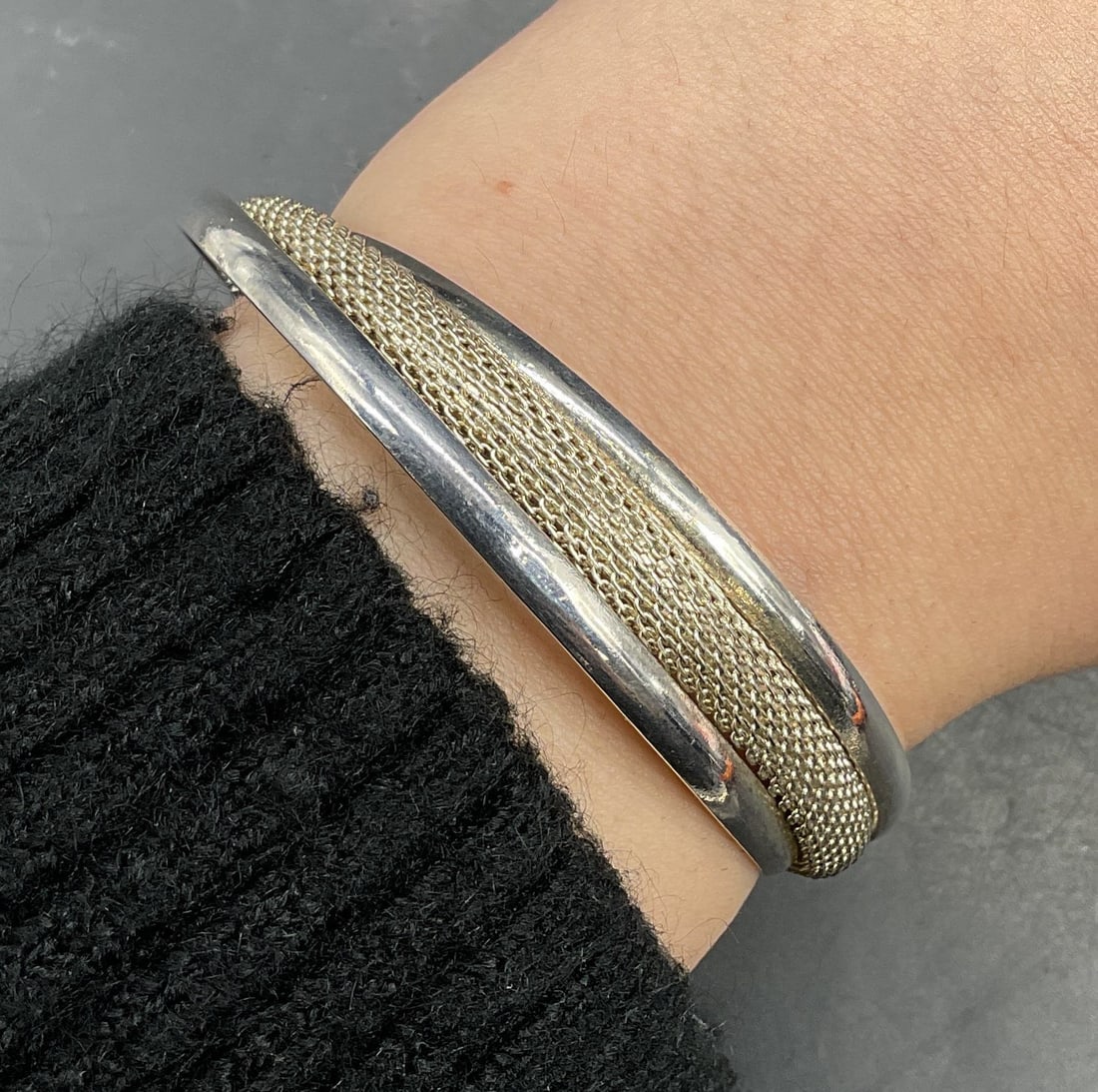 Sterling Silver Solid Mesh Band Cuff Bracelet (1 of 6)