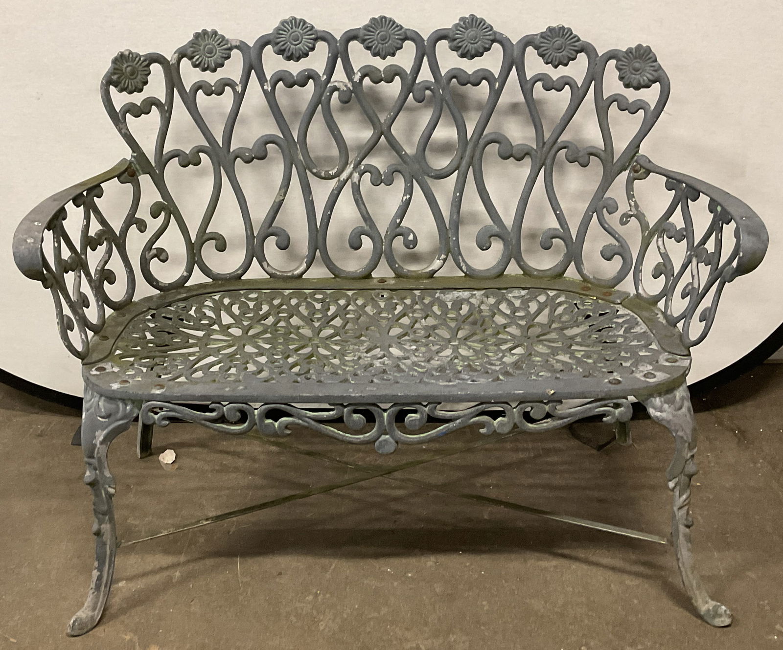 Gray Metal Floral Scroll Outdoor Garden Bench (1 of 6)