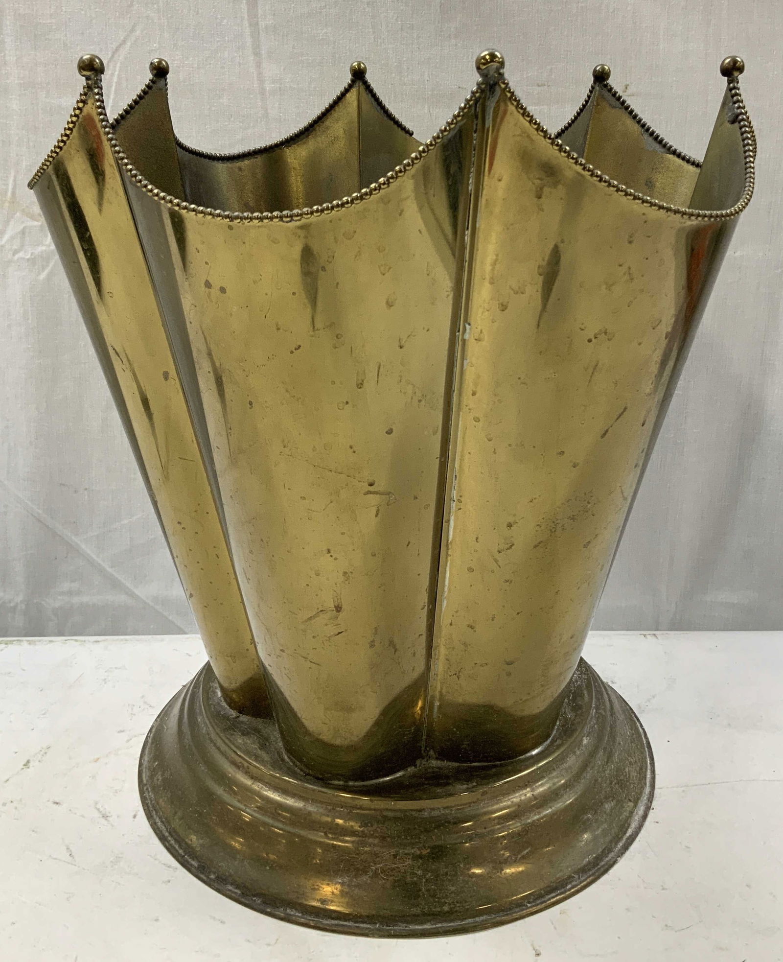 Vntg Brass Fluted Beaded Umbrella Stand (1 of 6)