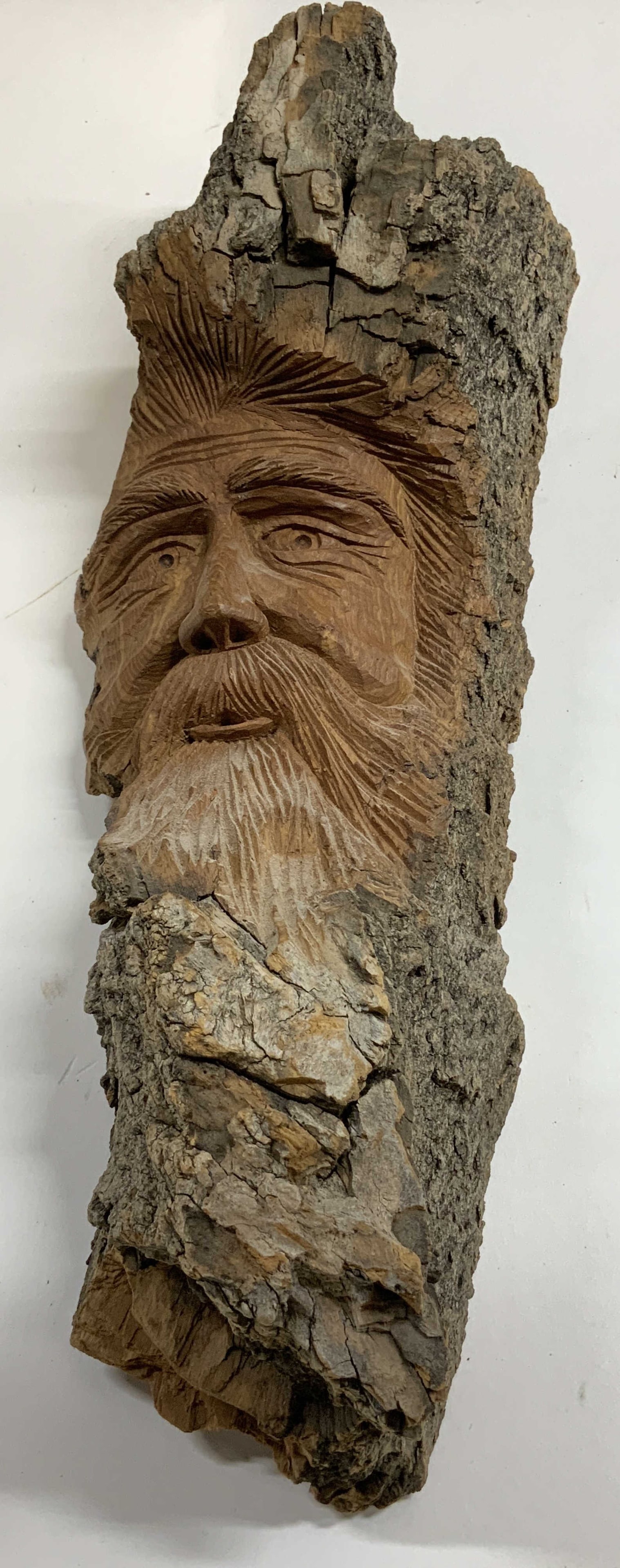 Sgnd 2000 Bearded Man Bark Wood Carving (1 of 8)