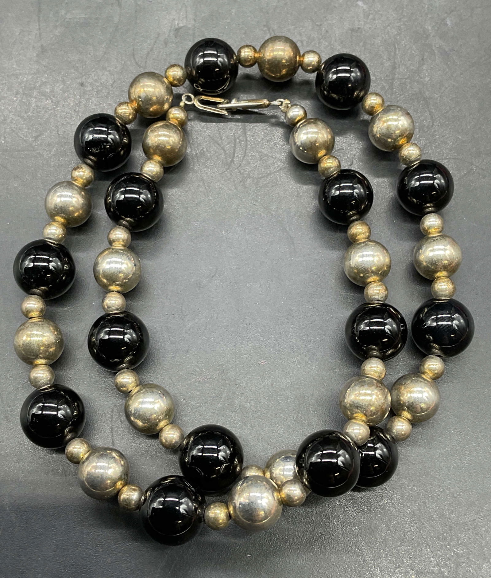 Sgn Sterling Silver & Onyx Beaded Necklace (1 of 6)