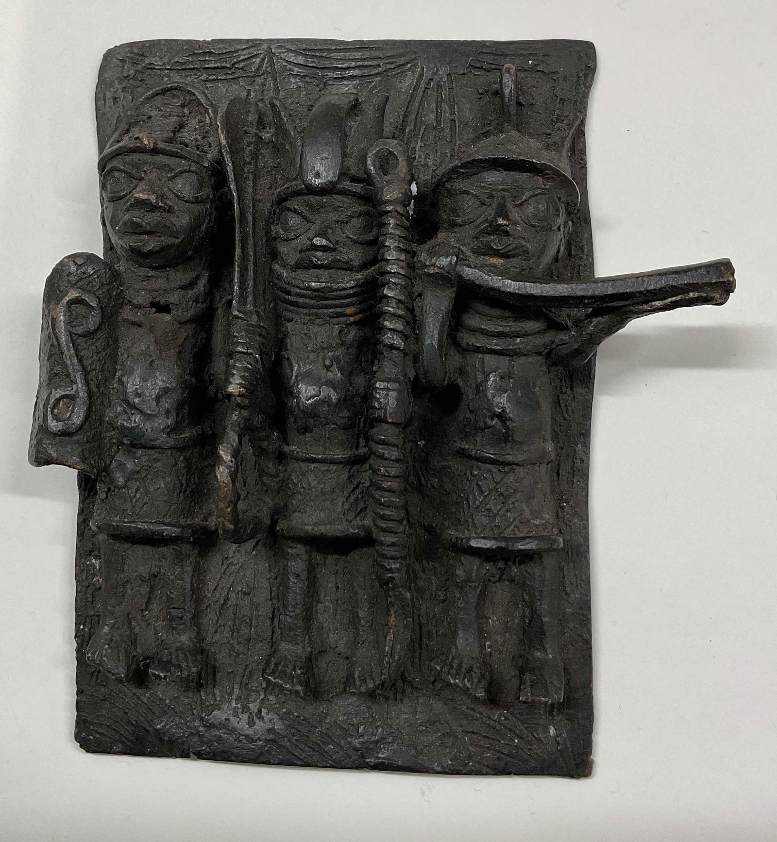 African Metal W Black Patina Figural Plaque (1 of 12)