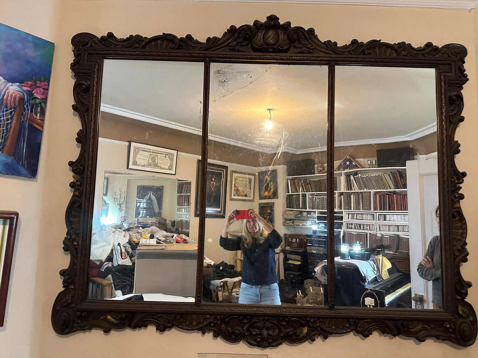 Antique heavily carved 3 Panel mirror 71in (1 of 13)