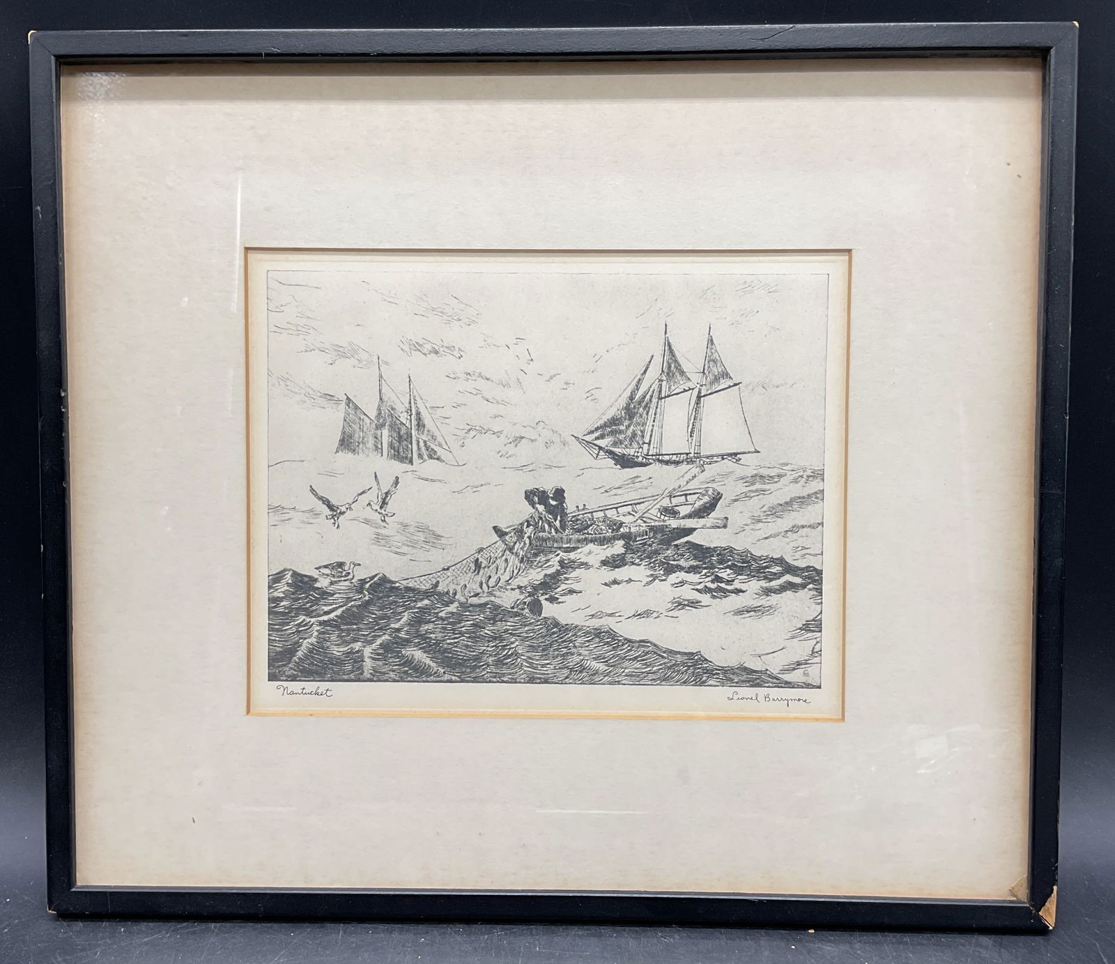 Framed Lionel Barrymore Nantucket Etching (1 of 6)
