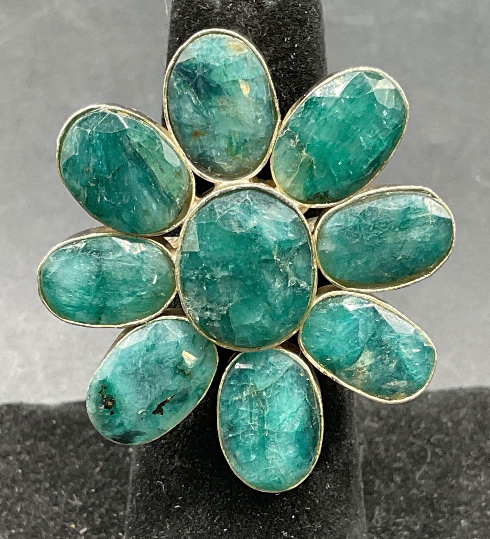 Sterling Silver Blue Semiprecious Flower Ring (1 of 6)