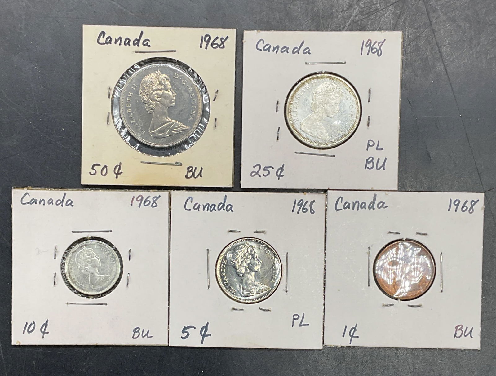 5 1968 Canada Coins, All Denominations, Silver (1 of 9)