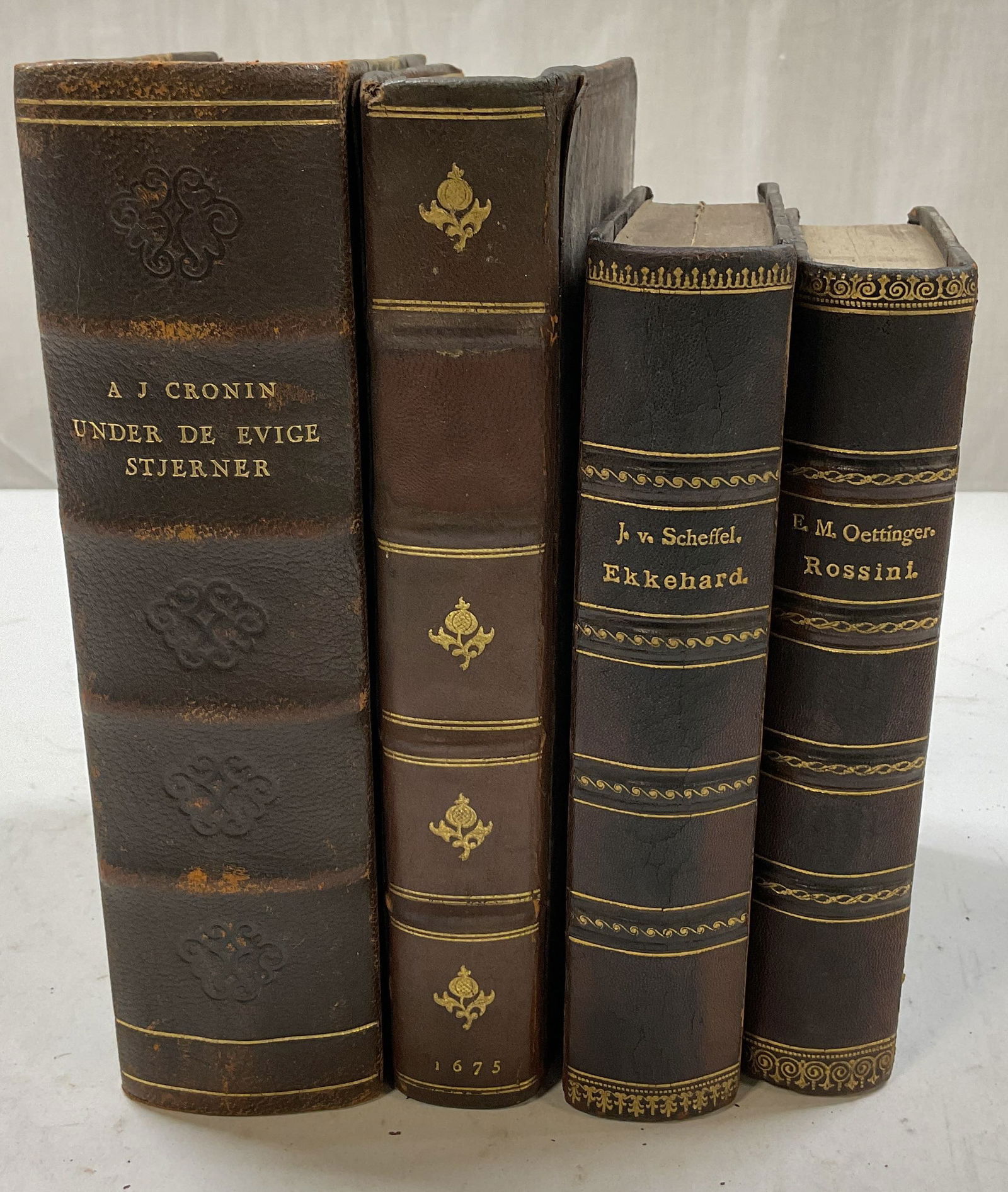 Lot 4 Antq Leather Bound Gold Embd Bks 1600s-1900s (1 of 11)